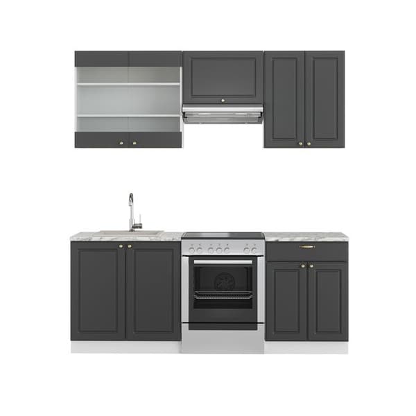 Fame-Line kök, 200 cm, PT Marble, antracit-guld/vit, Vicco