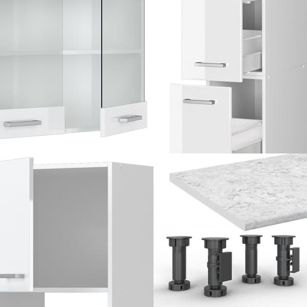 R-Line kök, 350 cm med högskåp, PT Antracit, blank vit/vit, Vicco