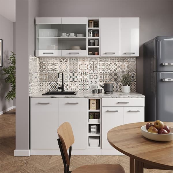 R-Line kök, 160 cm, PT Antracit, blank vit/vit, Vicco