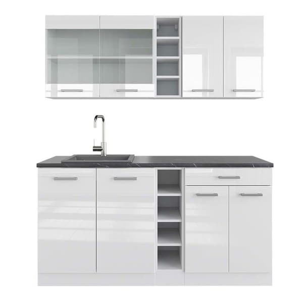 R-Line kök, 160 cm, PT Antracit, blank vit/vit, Vicco