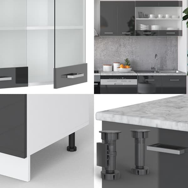 R-Line kök, 300 cm, PT Antracit, Blank antracit/vit, Vicco