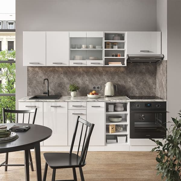 R-Line kök, 240 cm, PT antracit, blank vit/vit, Vicco