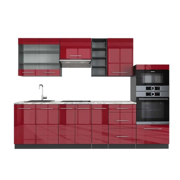 Fame-Line kök, 280 cm, PT Marble, Bordeaux högglans/antracit, Vicco
