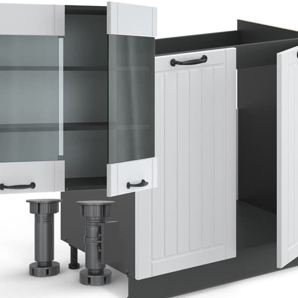 Fame-Line kök, 300 cm, PT Ek, Stuga vit/antracit, Vicco