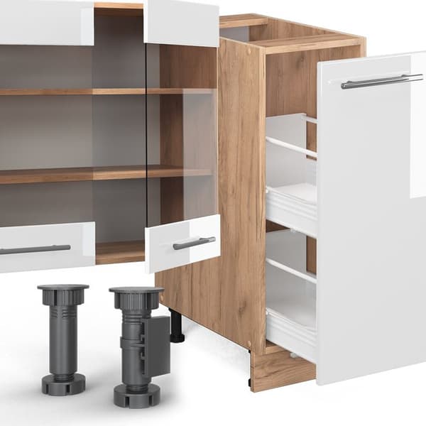 Fame-Line kök, 280 cm, PT Marble, Blank vit/Gyllene ek, Vicco