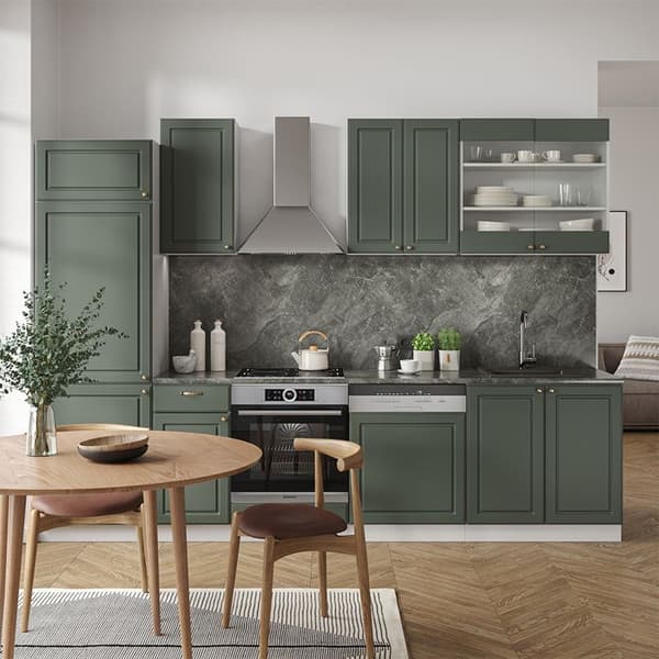 Fame-Line kök, 300 cm, PT antracit, grönguld Landhaus/Vit, Vicco