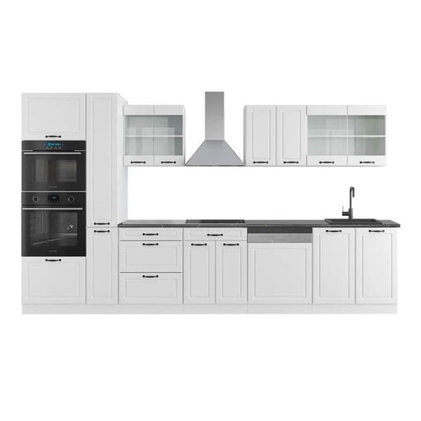 R-Line kökslinje, 350 cm med högskåp, PT Antracit, Country vit/vit, Vicco
