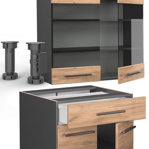Fame-Line kök, 140 cm, PT Marble, Gyllene ek/antracit, Vicco