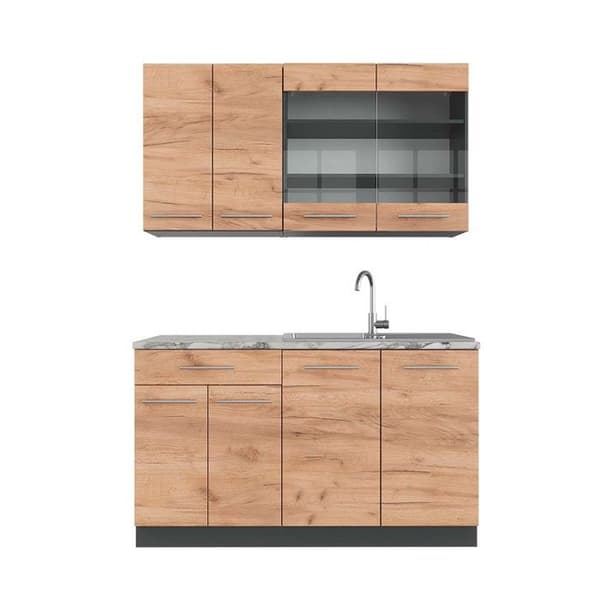 Fame-Line kök, 140 cm, PT Marble, Gyllene ek/antracit, Vicco