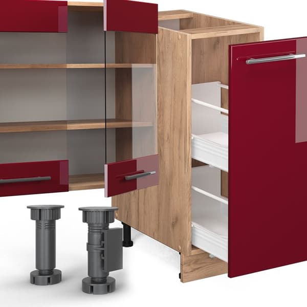 Fame-Line kök, 280 cm, PT Antracit, Bordeaux blank/Gyllene ek, Vicco
