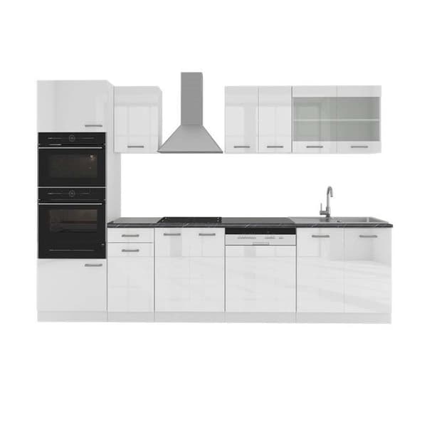 R-Line kök, 300 cm med högskåp, PT Antracit, blank vit/vit, Vicco