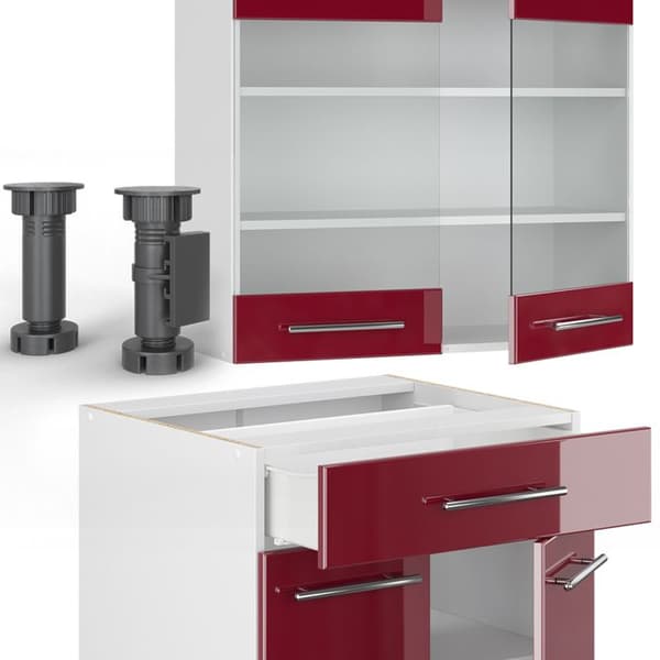 Fame-Line kök, 140 cm, PT antracit, Bordeaux högglans/vit, Vicco