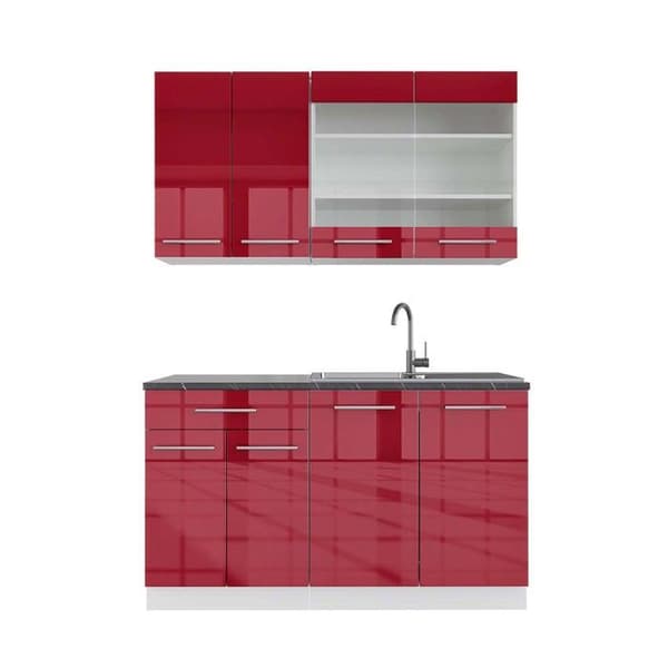Fame-Line kök, 140 cm, PT antracit, Bordeaux högglans/vit, Vicco