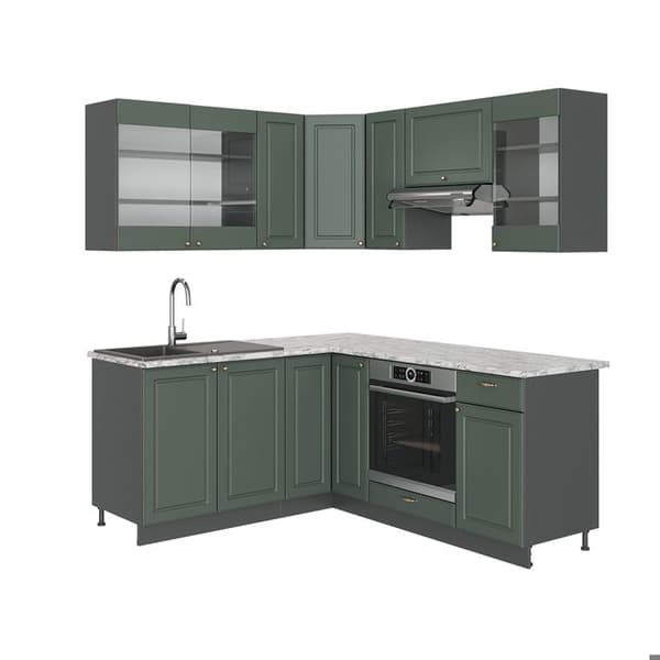 Fame-Line hörnkök, 160 x 190 cm, PT Marble, Country green och guld/antracit, Vicco