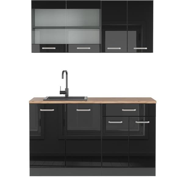 R-Line kök, 140 cm utan bänkskiva, Blank svart/Antracit, Vicco