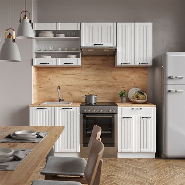 Fame-Line kök, 200 cm, PT antracit, Country vit/vit, Vicco