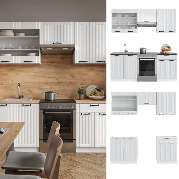 Fame-Line kök, 200 cm, PT antracit, Country vit/vit, Vicco