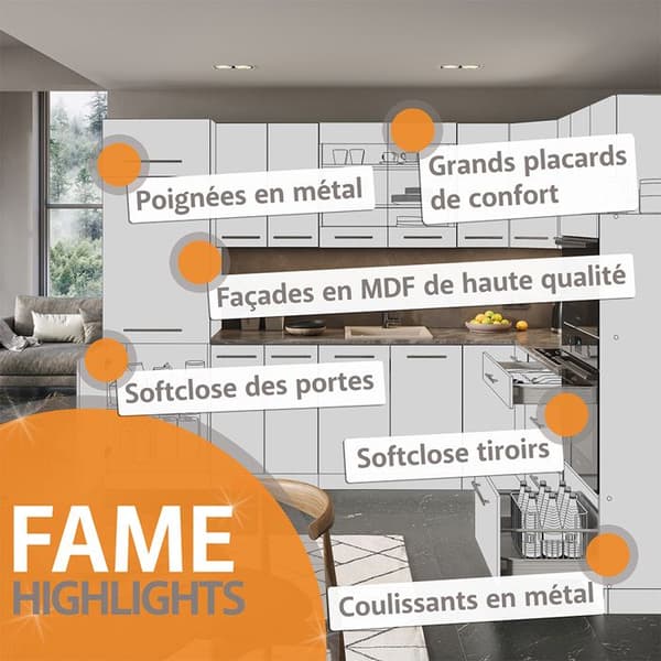 Fame-Line kök, 240 cm, PT Ek, Stuga vit/antracit, Vicco