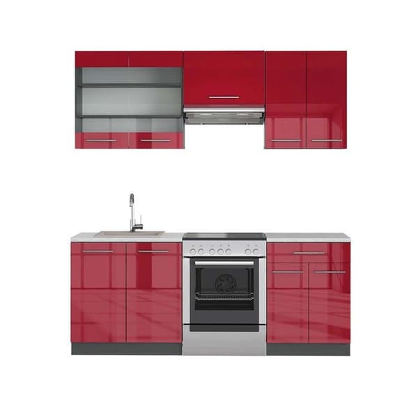 Fame-Line kök, 200 cm, PT Marble, Bordeaux högblank/antracit, Vicco