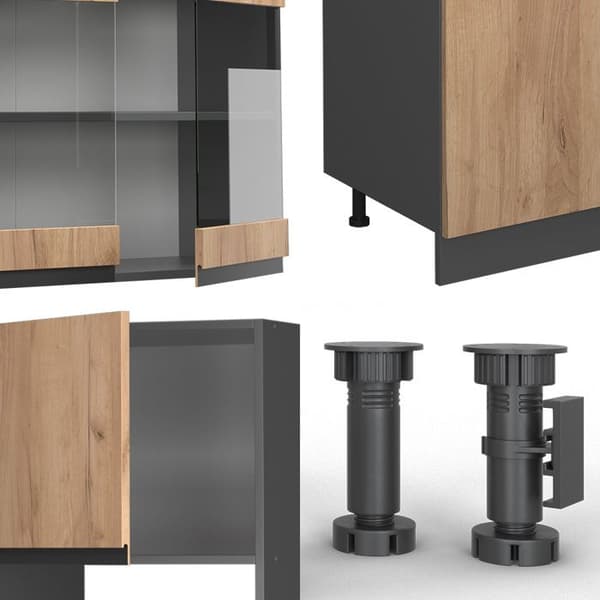 Kök R-Line, 300 cm med hög skåp, PT Anthracite, Gyllene ek/anthracite, Vicco