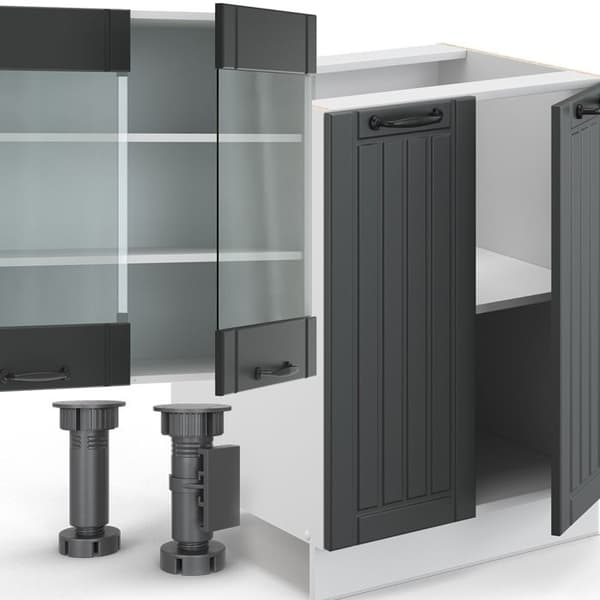 Fame-Line kök, 300 cm med högskåp, PT Marble, Lanthus antracit/vit, Vicco
