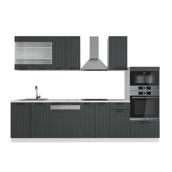 Fame-Line kök, 300 cm med högskåp, PT Marble, Lanthus antracit/vit, Vicco