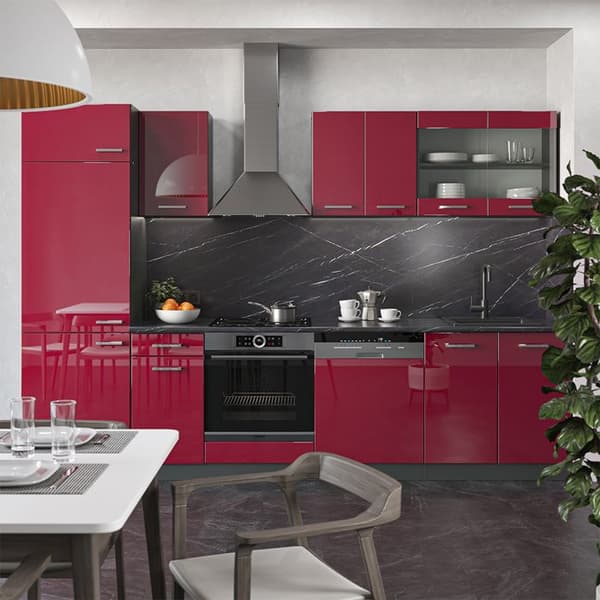 R-Line kök, 300 cm, PT Ek, Bourgogne högblank/antracit, Vicco