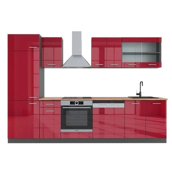 R-Line kök, 300 cm, PT Ek, Bourgogne högblank/antracit, Vicco