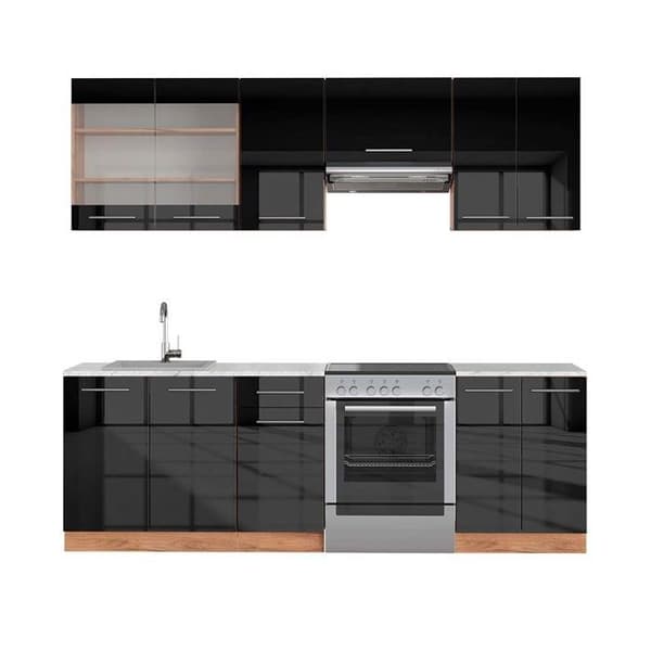 Fame-Line kök, 240 cm, PT Marble, Blank antracit/Gyllene ek, Vicco
