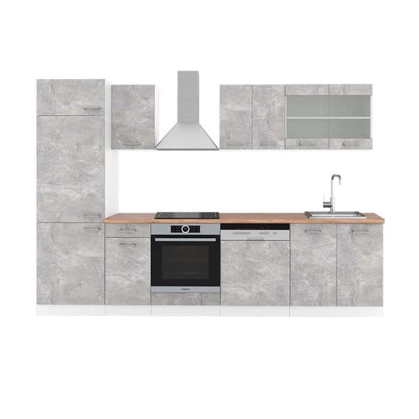 R-Line kök, 300 cm, PT Ek, Betong/vit, Vicco