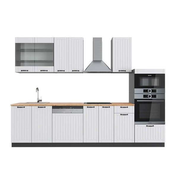 Fame-Line kök, 300 cm med högskåp, PT Ek, Stuga vit/antracit, Vicco