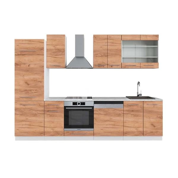 Fame-Line kök, 300 cm, PT Marmor, Gyllene/vit ek, Vicco