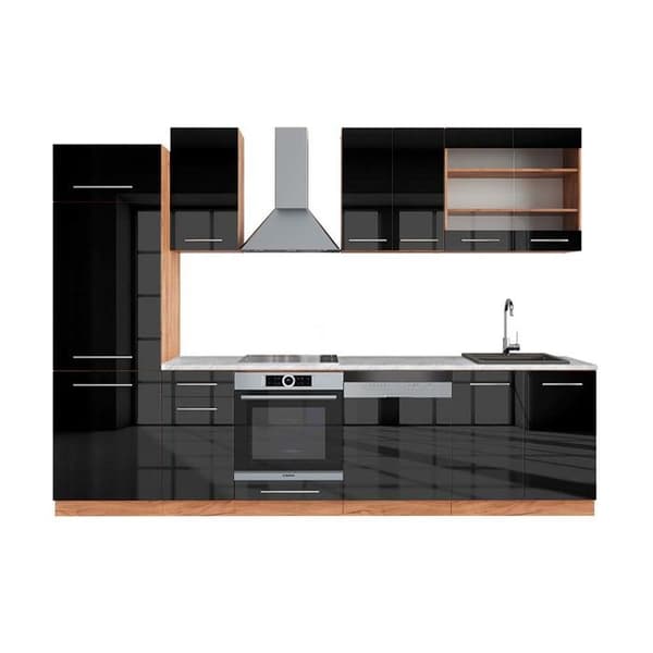 Fame-Line kök, 300 cm, PT Marble, Blank antracit/Gyllene ek, Vicco