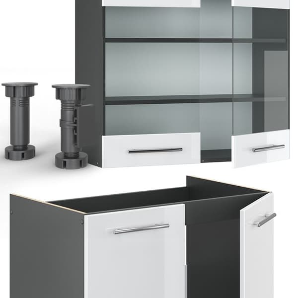 Fame-Line kök, 200 cm, PT Marble, Blank vit/Antracit, Vicco