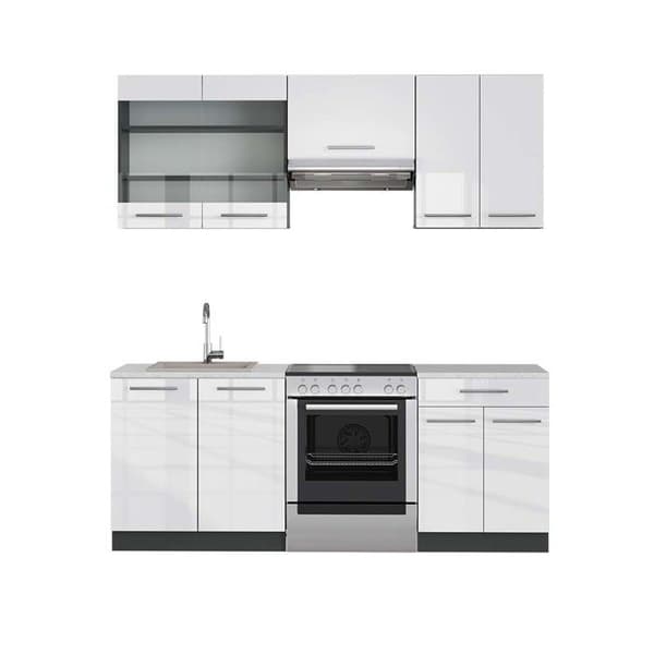Fame-Line kök, 200 cm, PT Marble, Blank vit/Antracit, Vicco