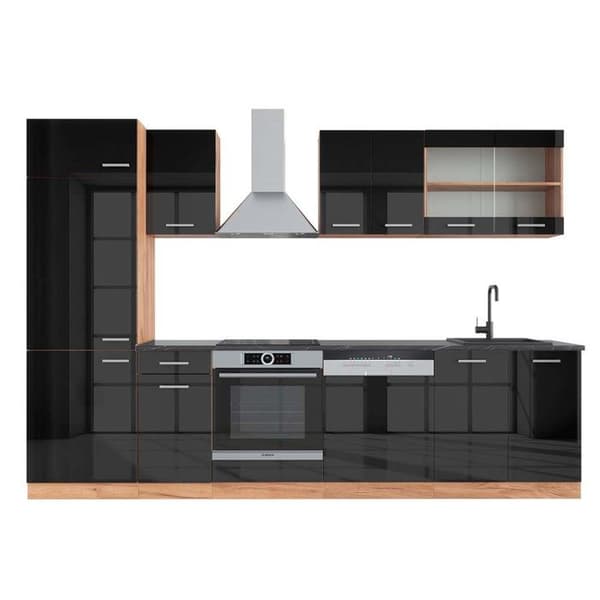 R-Line kök, 300 cm, PT Antracit, Blank antracit/Gyllene ek, Vicco