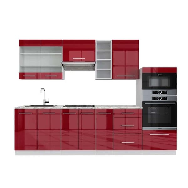 Fame-Line kök, 280 cm, PT Marble, Burgund högblank/vit, Vicco