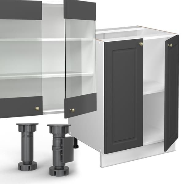 Fame-Line kök, 300 cm med högskåp, PT Marble, antracit-guld/vit, Vicco