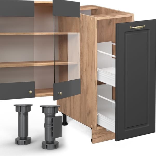 Fame-Line kök, 280 cm, PT Marble, Country Antracit/Golden Oak, Vicco