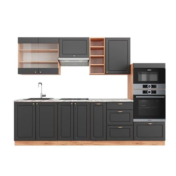 Fame-Line kök, 280 cm, PT Marble, Country Antracit/Golden Oak, Vicco