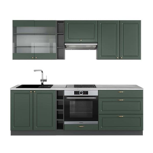 Fame-Line kök, 235 cm, PT Marble, Country green och guld/antracit, Vicco