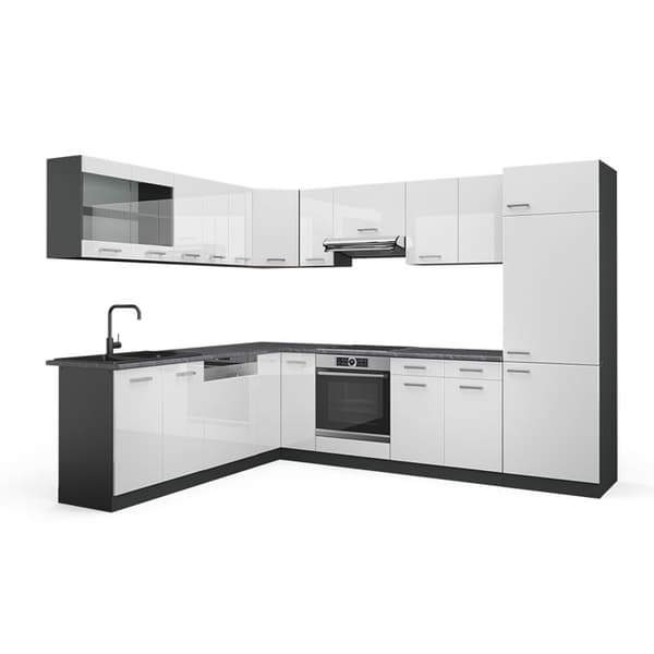 R-Line hörnkök, 227 x 287 cm, PT Antracit, Blank vit/Antracit, Vicco