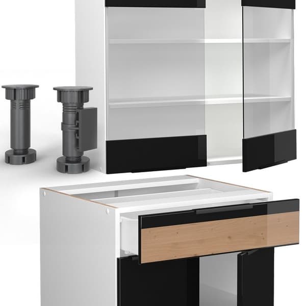 Fame-Line kök, 140 cm, PT Ek, Blank svart ek/vit, Vicco