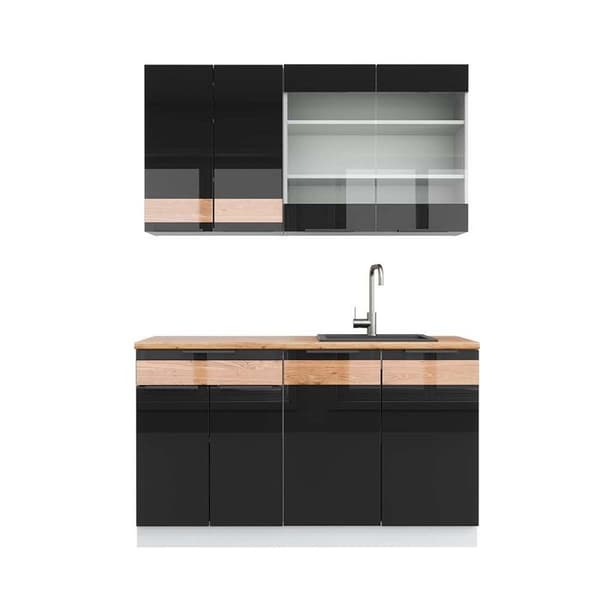 Fame-Line kök, 140 cm, PT Ek, Blank svart ek/vit, Vicco