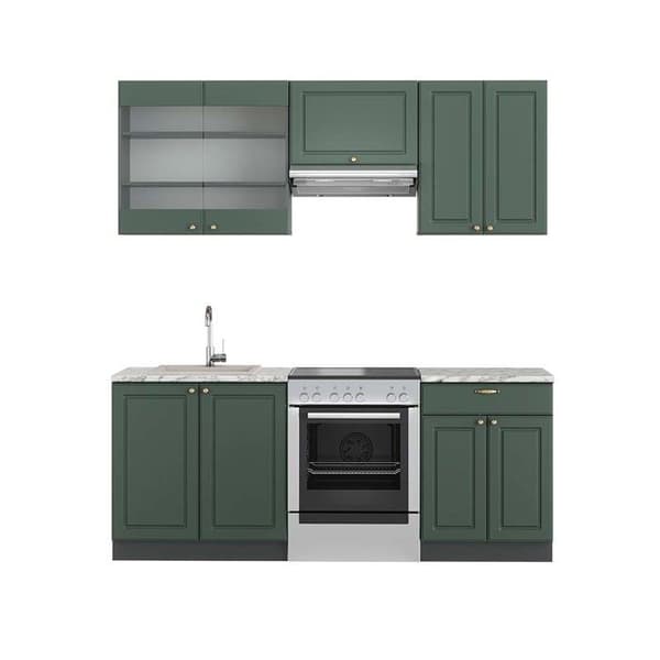 Fame-Line kök, 200 cm, PT Marble, Country green och guld/antracit, Vicco