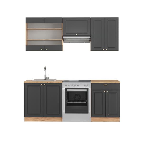 Fame-Line kök, 200 cm, PT Ek, Country Antracit/Golden Oak, Vicco