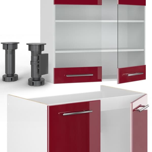 Fame-Line kök, 235 cm, PT antracit, Bordeaux högglans/vit, Vicco