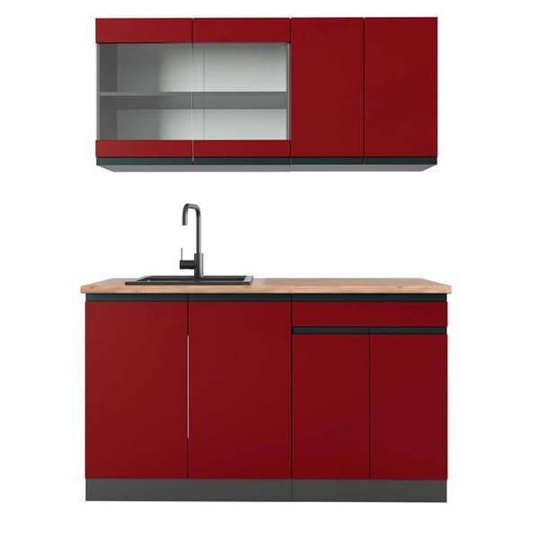 R-Line Kök, 140 cm, PT Ek, Röd/Antracit, Vicco