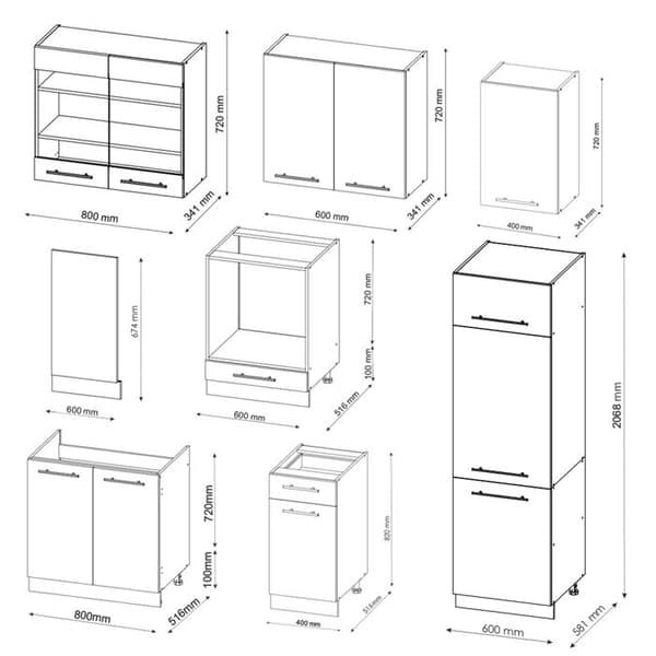 Fame-Line kök, 300 cm, PT Antracit, Blank vit/Gyllene ek, Vicco
