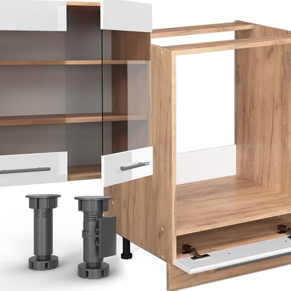 Fame-Line kök, 300 cm, PT Antracit, Blank vit/Gyllene ek, Vicco